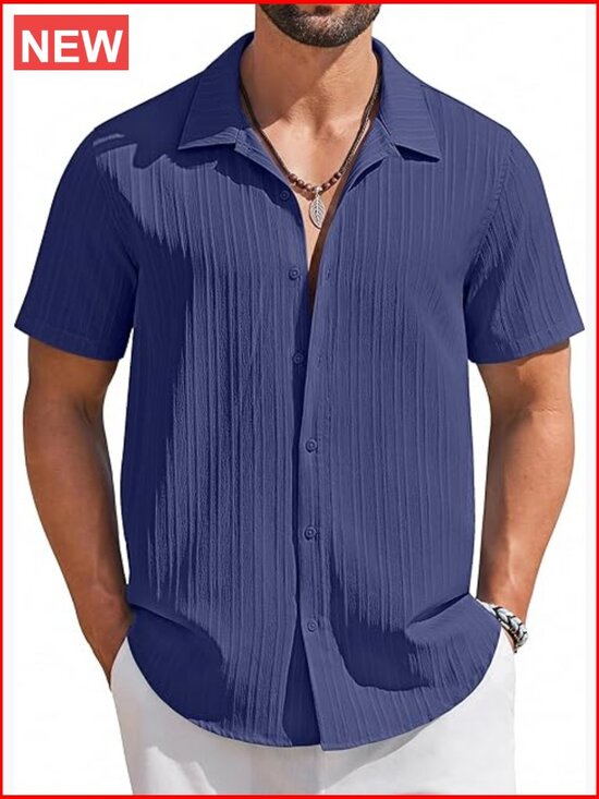Other - Short Sleeve Textured Button Down Summer Beach Shirt Casual